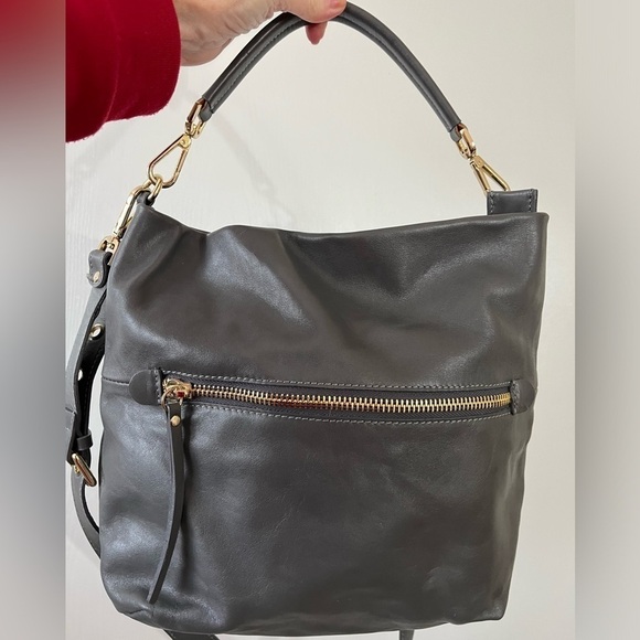 Neiman Marcus Made In Italy Gray Leather Handbag Gold Tone Hardware - Picture 5 of 9